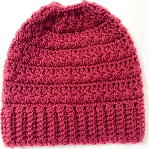 Crocheted messy bun/ponytail beanie